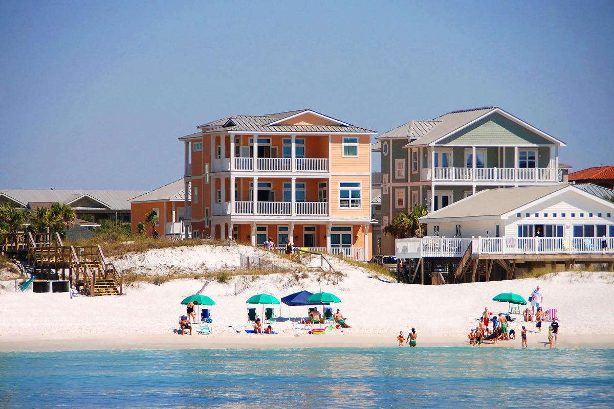 Tackle Box beach-view vacation home exterior with guest house and private pool in Miramar Beach