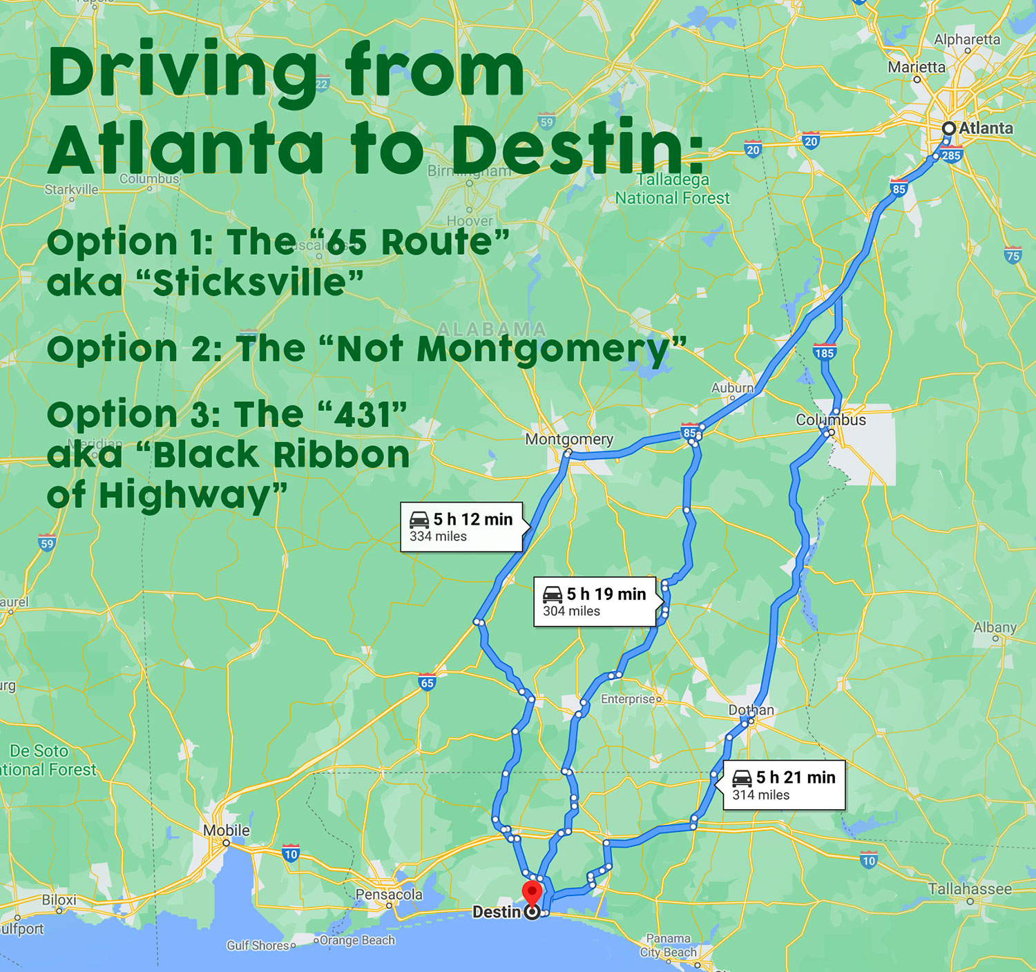Driving from Atlanta to Destin Map