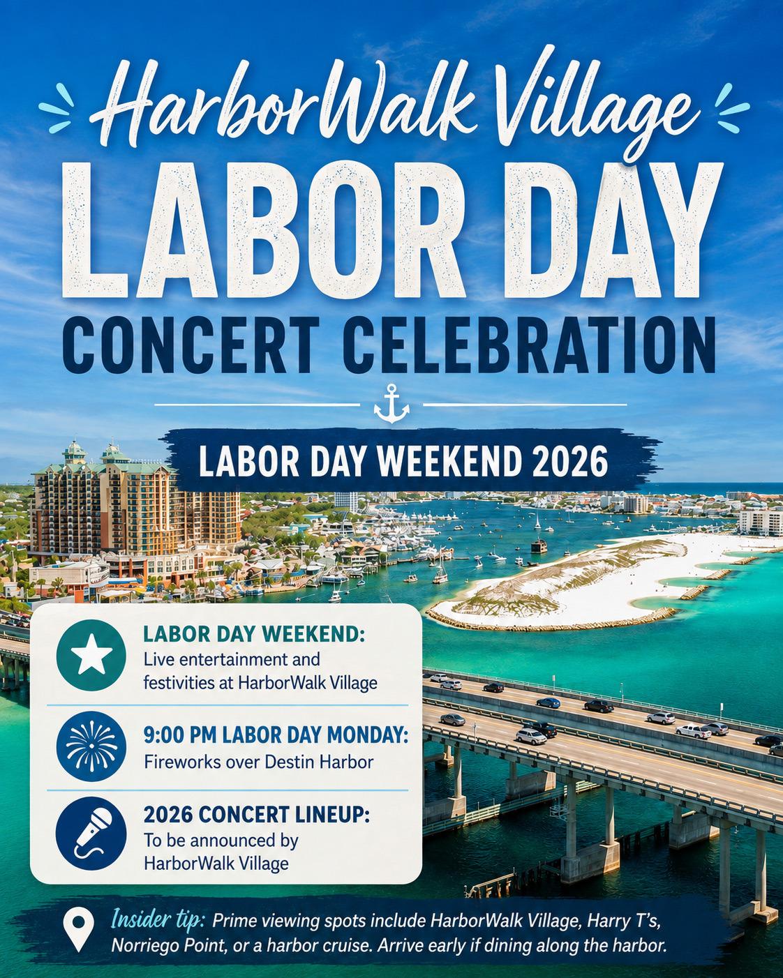 Labor Day Concert Celebration at HarborWalk Village in Destin for Labor Day Weekend 2026